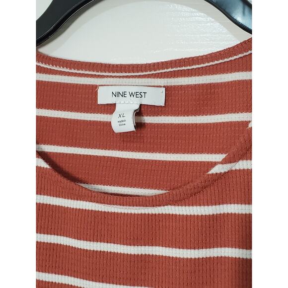 Nine West Women’s Long Sleeve Striped Top – Size XL – Rust & White – Tie Hem - Picture 3 of 9